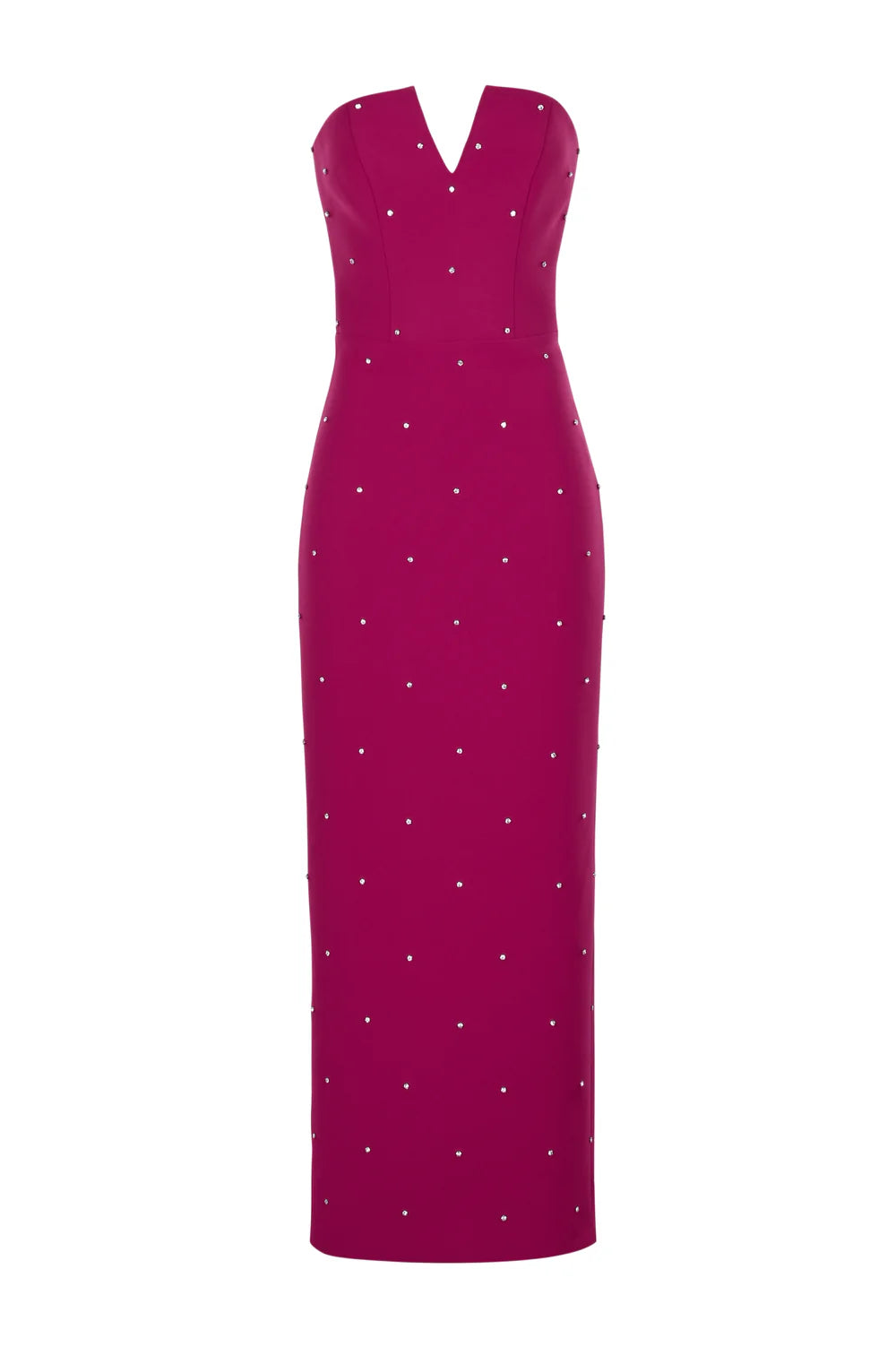 Crystal Embellished Strapless Crepe Dress - Fuschia