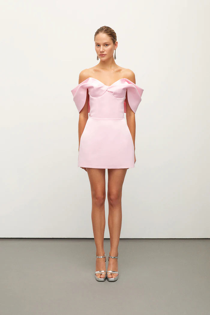 Off-The-Shoulder Mini Satin Pink Dress