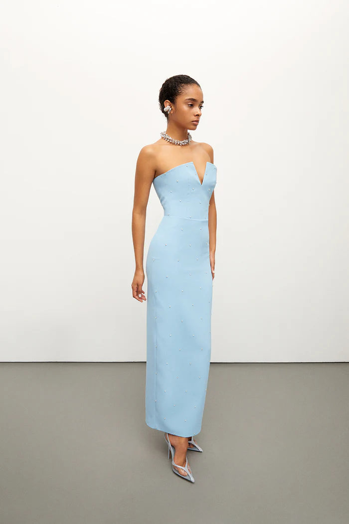 Crystal Embellished Strapless Crepe Dress