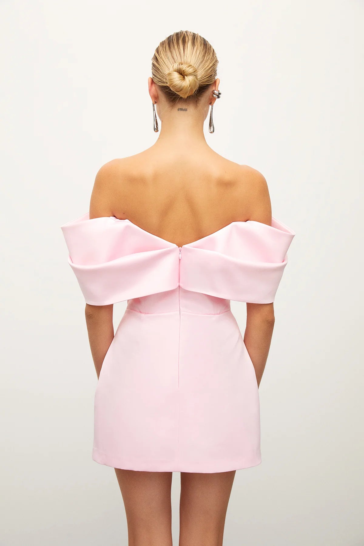 Off-The-Shoulder Mini Satin Pink Dress