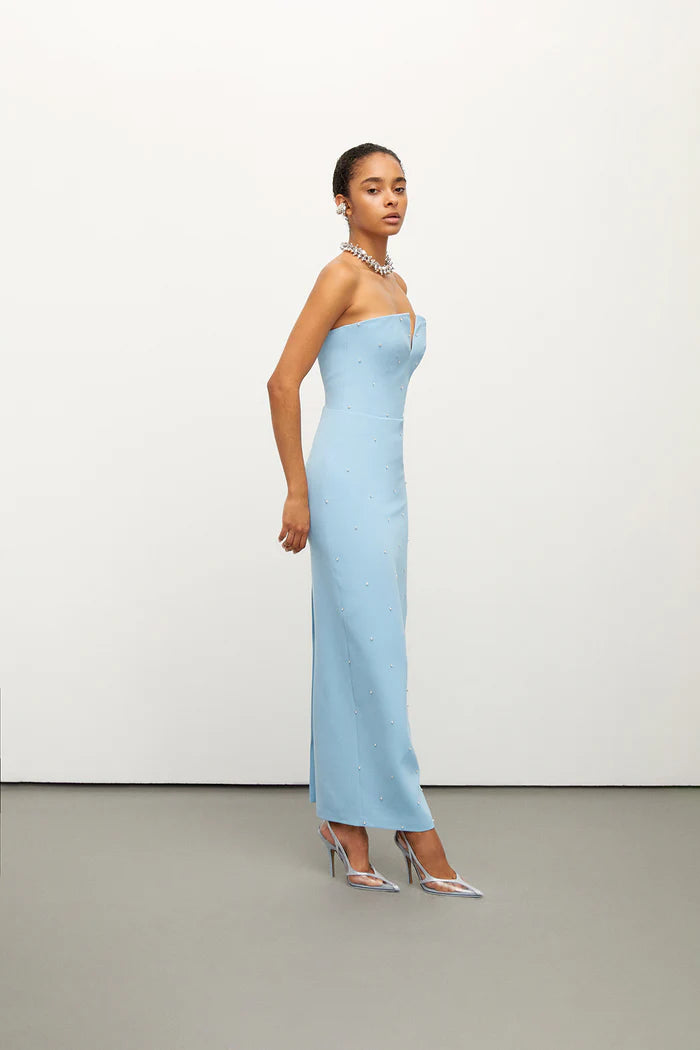 Crystal Embellished Strapless Crepe Dress