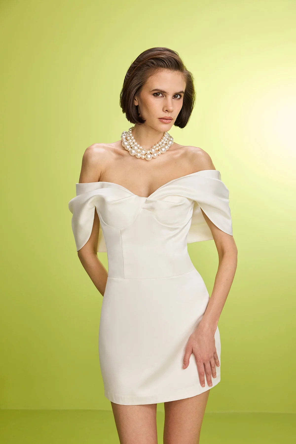 Off-The-Shoulder Mini Satin Dress