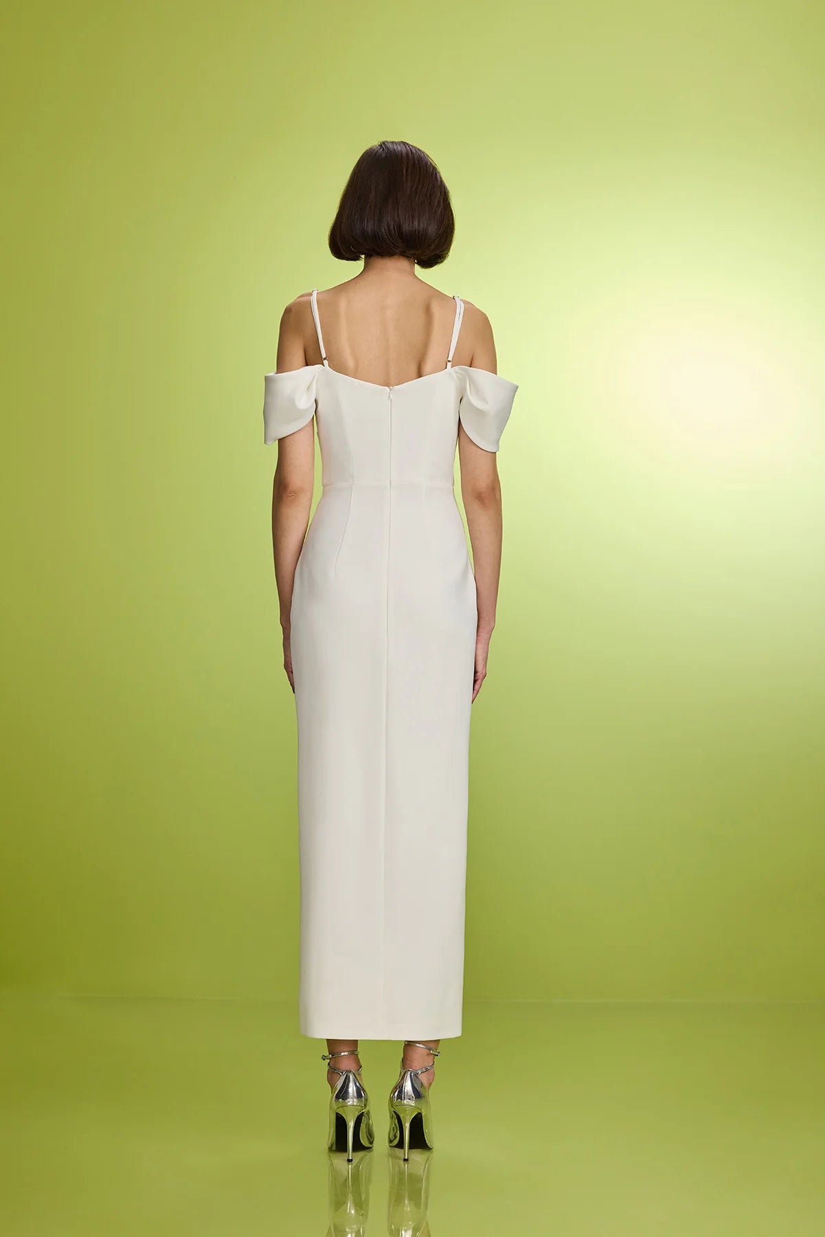 Off Shoulder Midi Crepe Dress