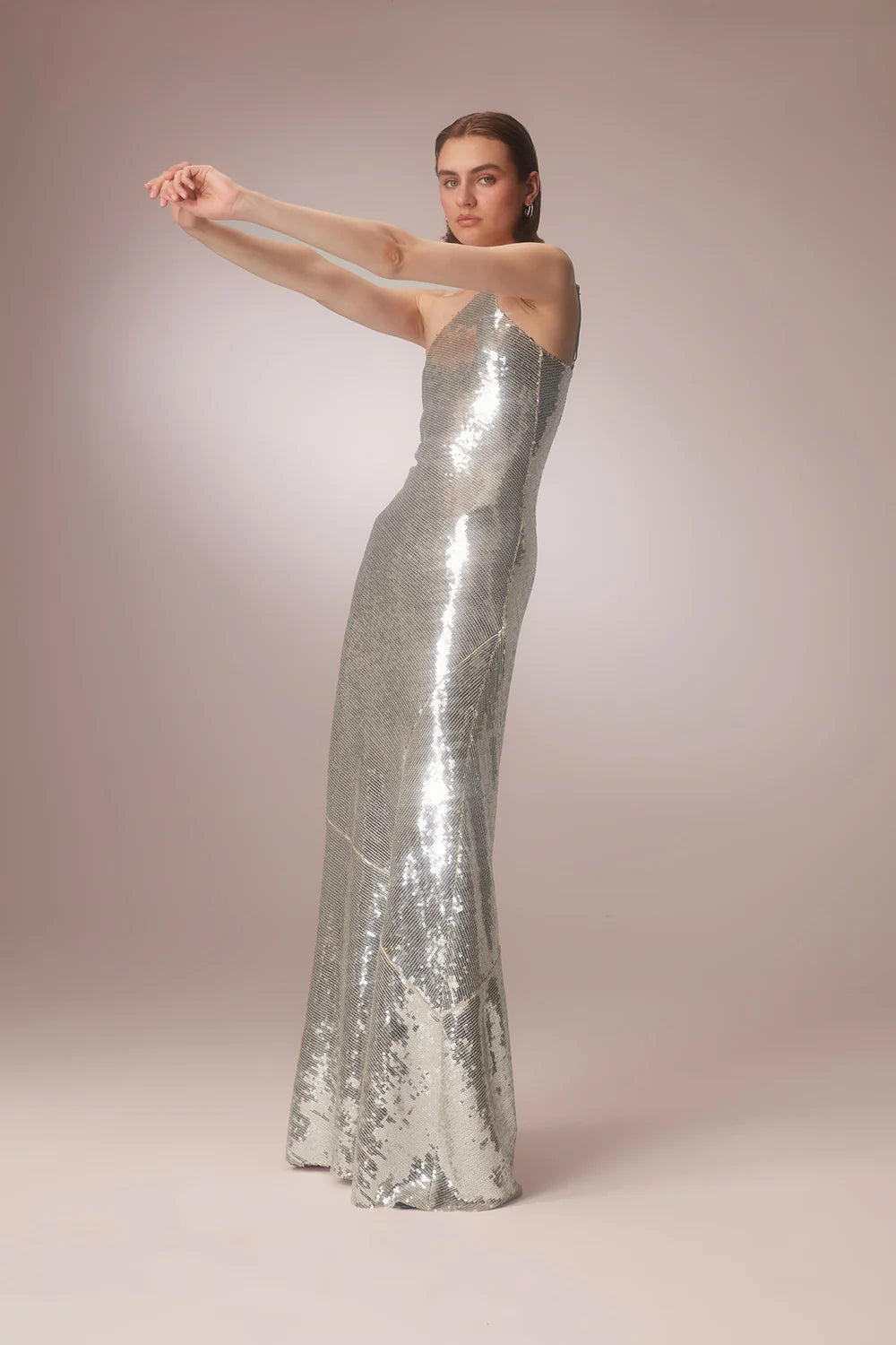one shoulder dress silver Glitter One-Shoulder Mini Dress Silver