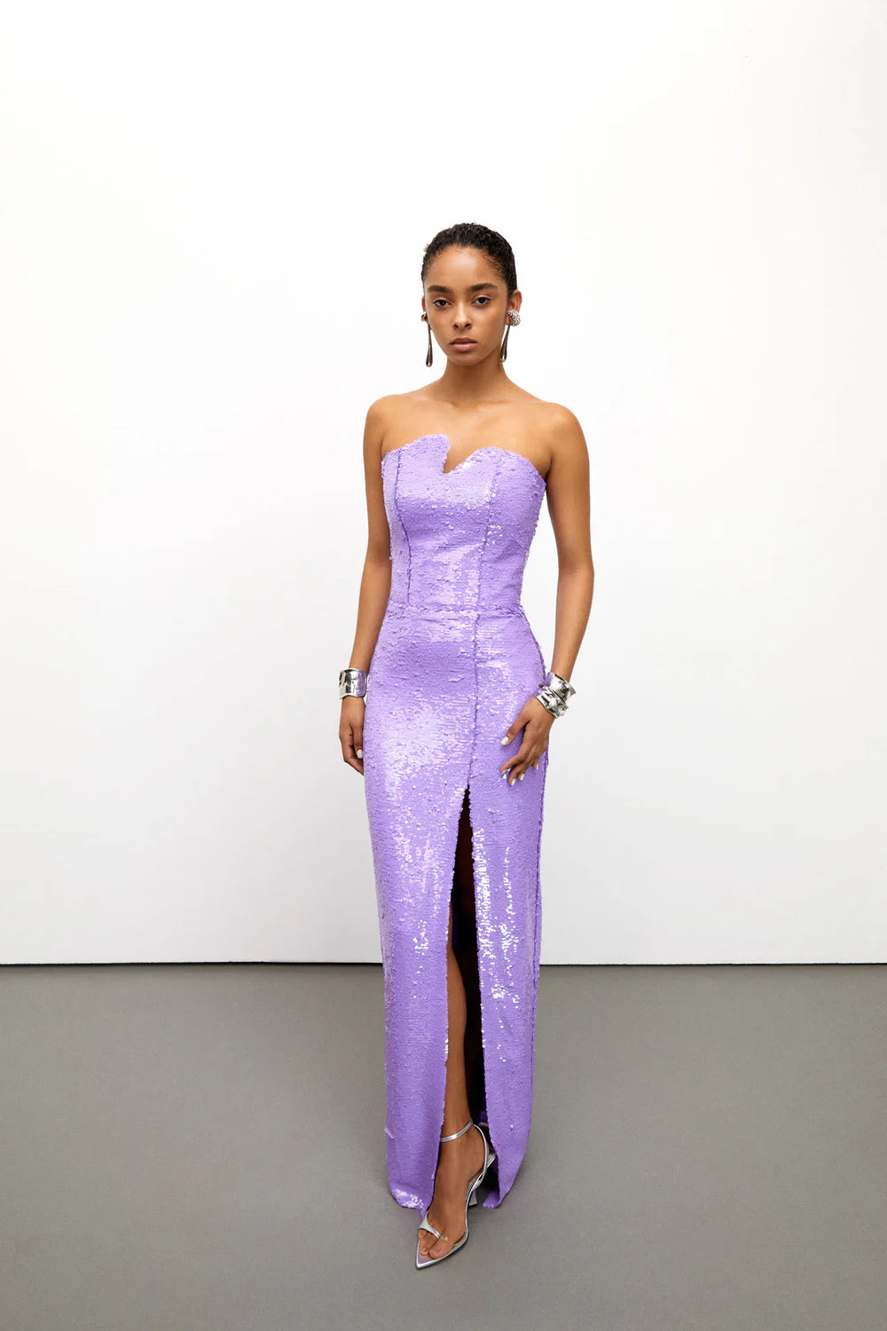 Asymmetric Neckline Sequined Maxi Dress