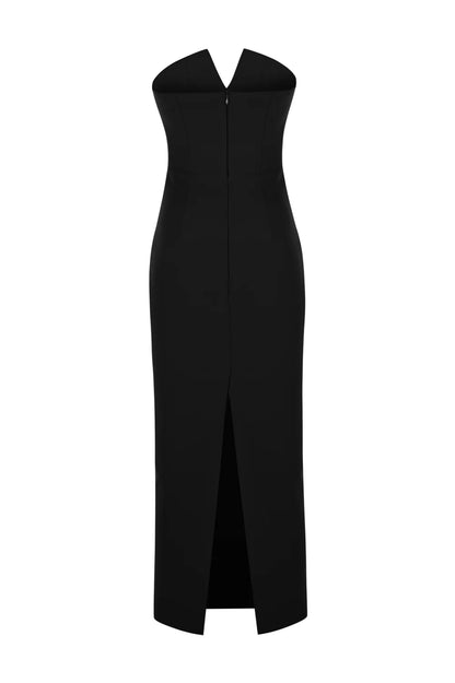 Crystal Embellished Strapless Crepe Dress - Black