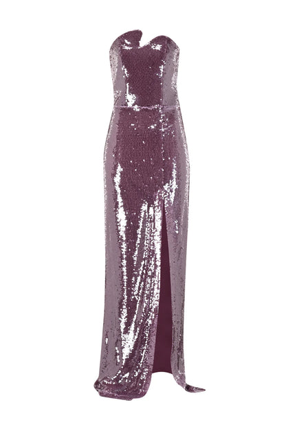 Asymmetric Neckline Sequined Maxi Dress - Pink