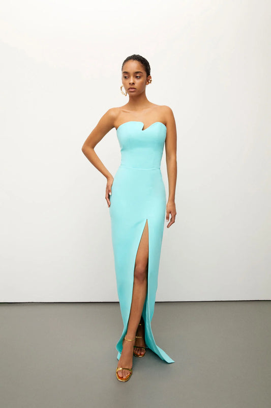 Asymmetric Neckline Crepe Maxi Dress