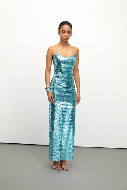 Strapless Sequined Green Dress – Pinyor