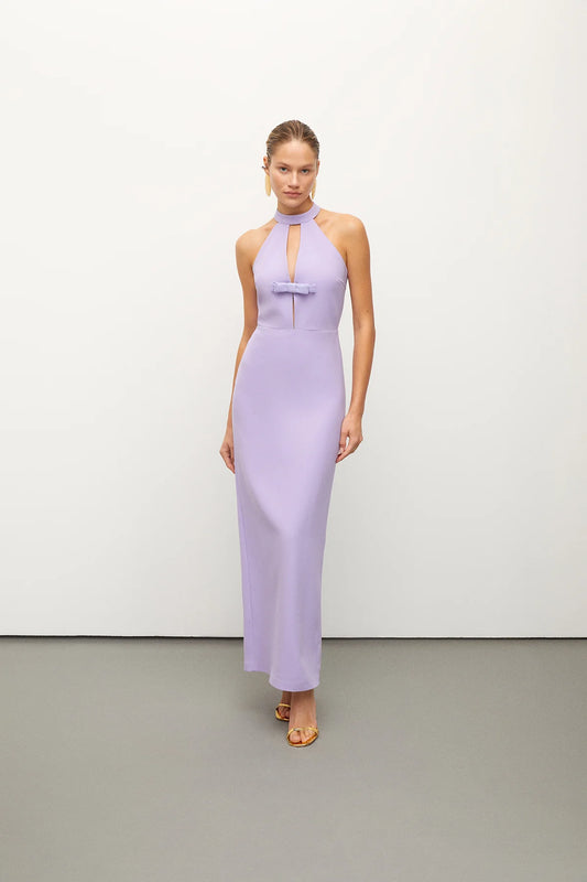 Bow-detailed Lilac Crepe Gown