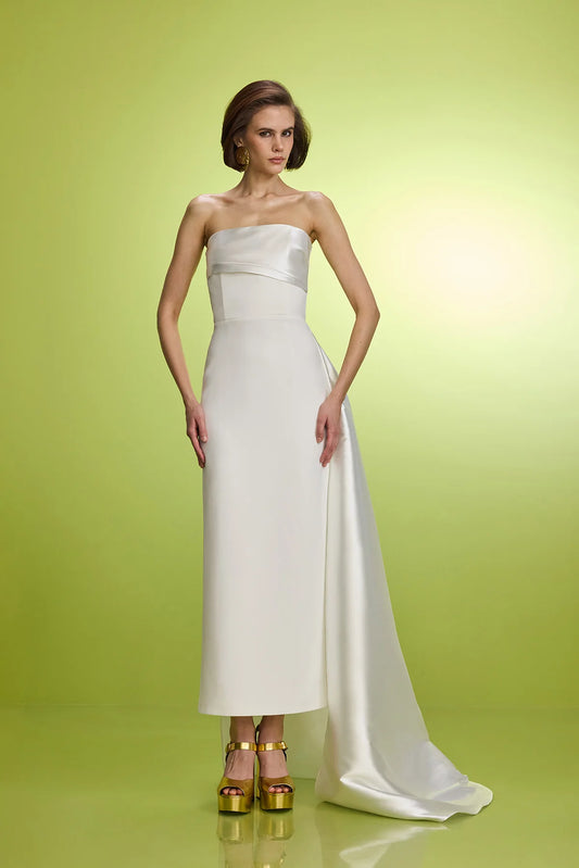 Strapless Crepe and Satin-Twill Gown