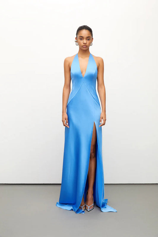 V-Neck Maxi Dress- Blue