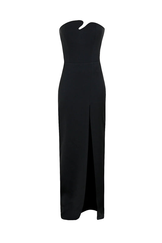 Asymmetric Neckline Crepe Maxi Dress