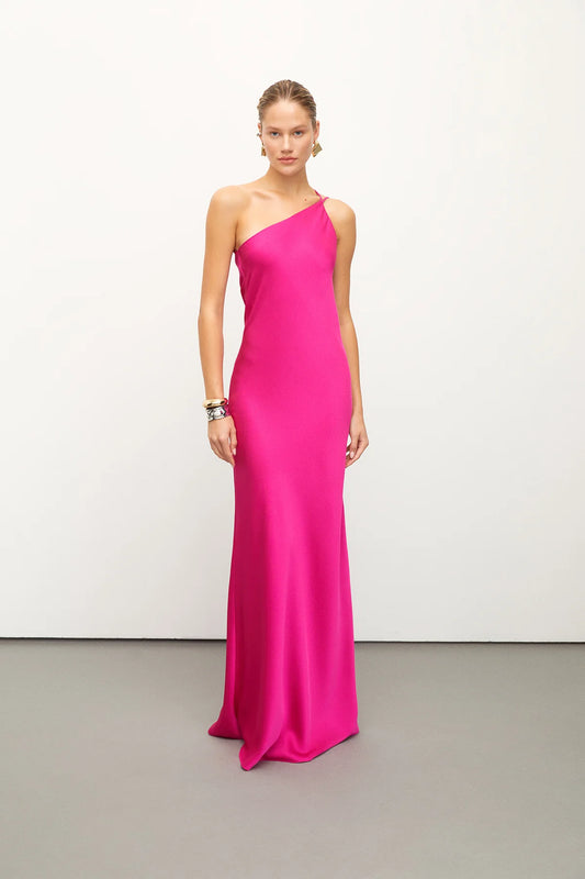 One Shoulder Pink Maxi Dress