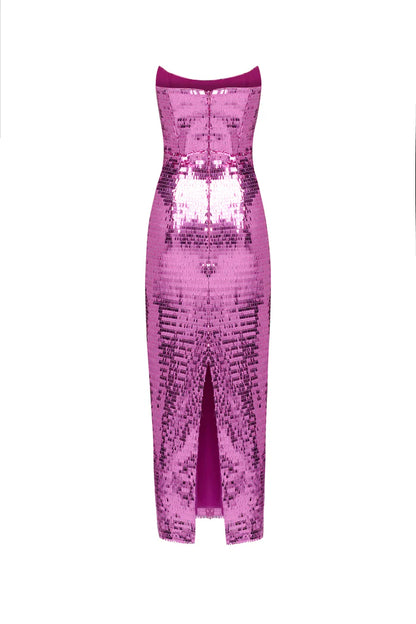 Pink Strapless Sequined Dress