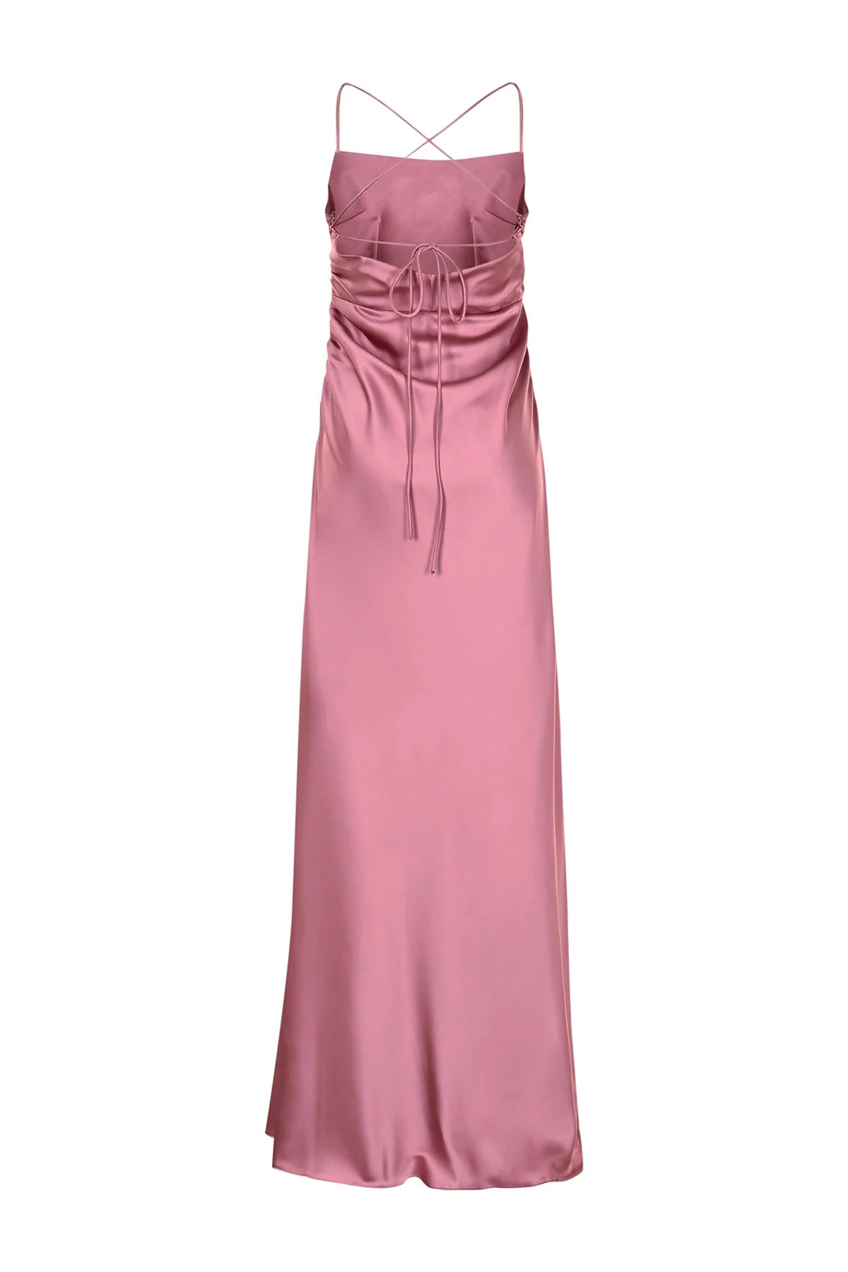 Open Back Draped Satin Pink Dress