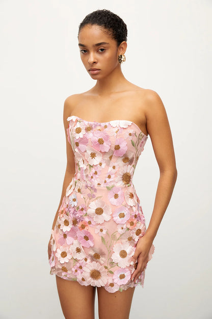 Strapless Appliquéd Tulle-trimmed Mini Dress – Pinyor Strapless Appliquéd Tulle-trimmed Mini Dress – Pinyor
