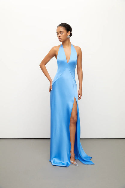 V-Neck Maxi Dress- Blue