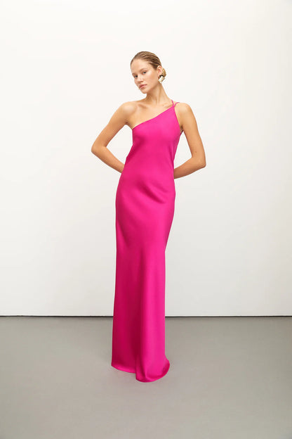 One Shoulder Pink Maxi Dress