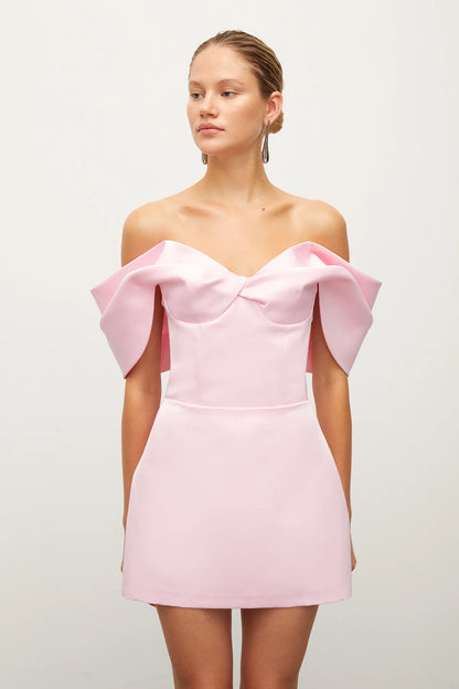 Off-The-Shoulder Mini Satin Pink Dress