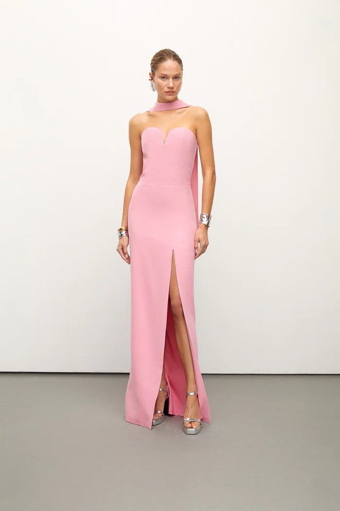 Tie-detailed Pink Maxi Crepe Dress