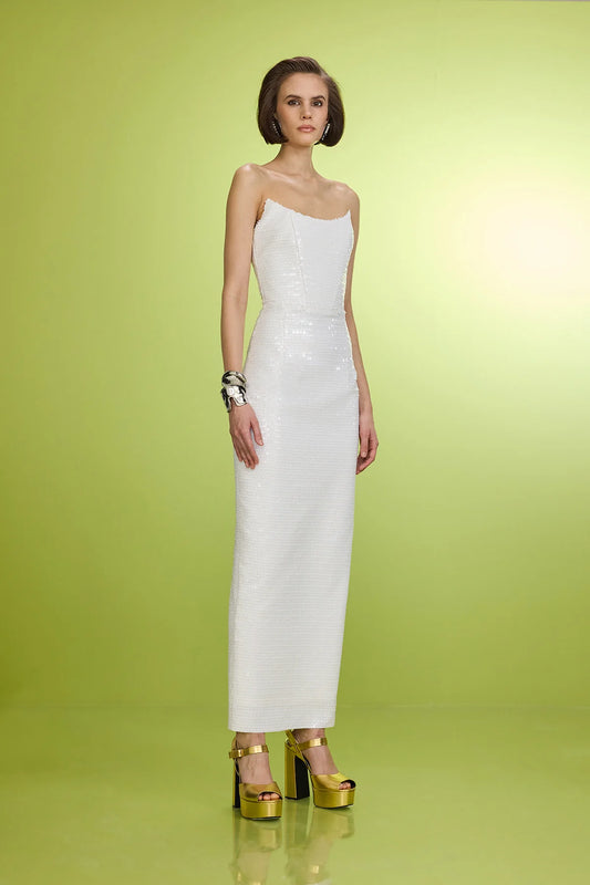 White Strapless Sequined Dress