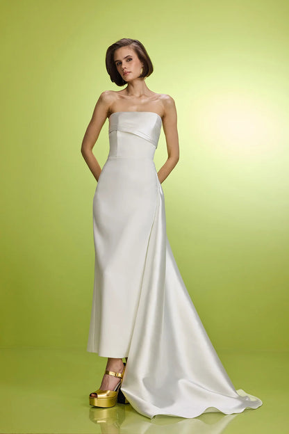 Strapless Crepe and Satin-Twill Gown