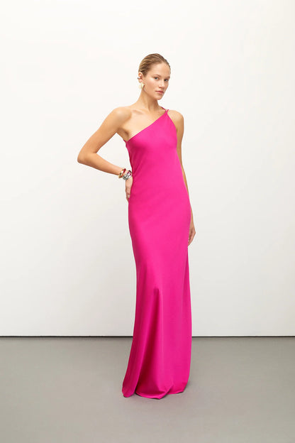 One Shoulder Pink Maxi Dress