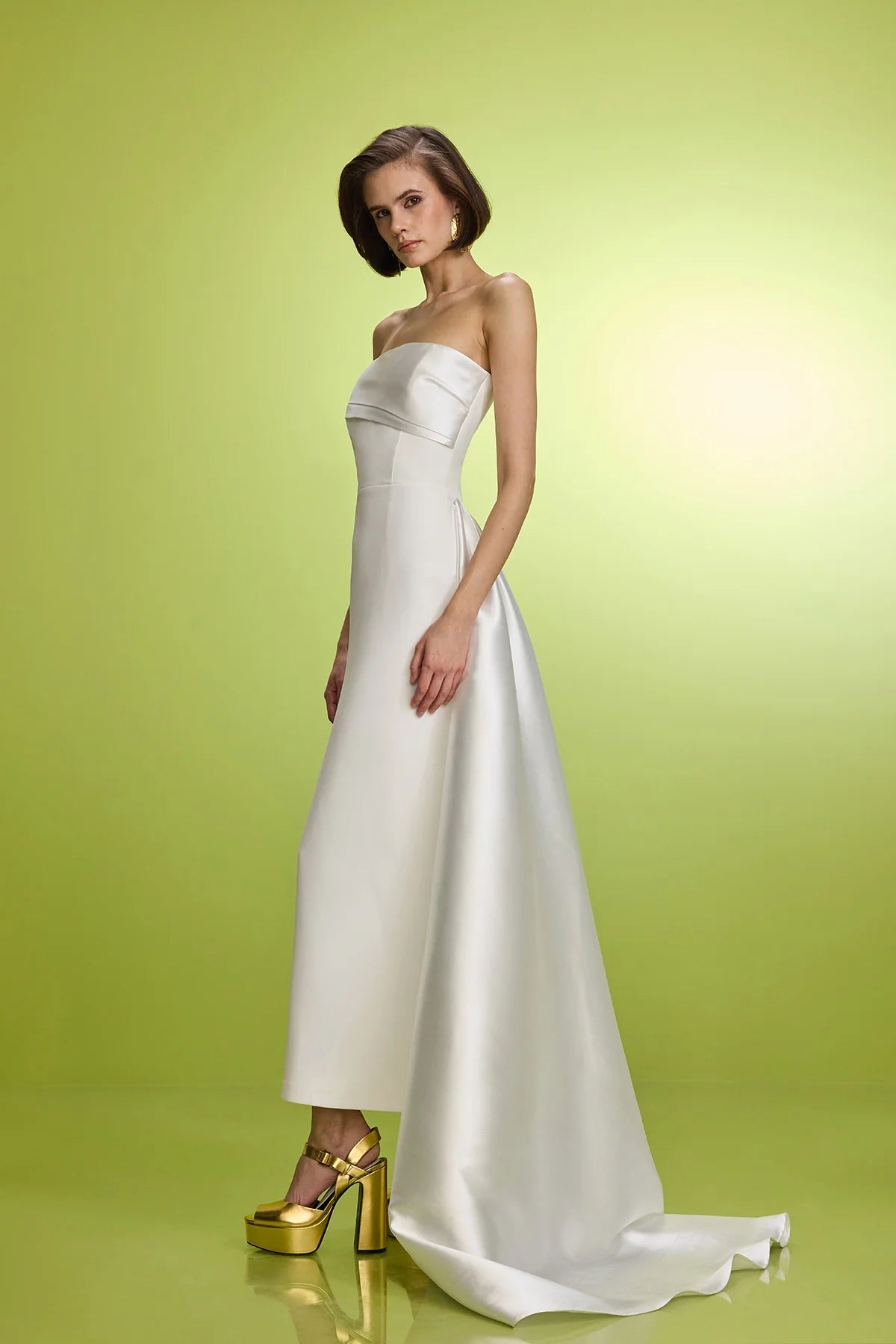 Strapless Crepe and Satin-Twill Gown