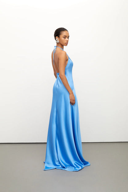 V-Neck Maxi Dress- Blue