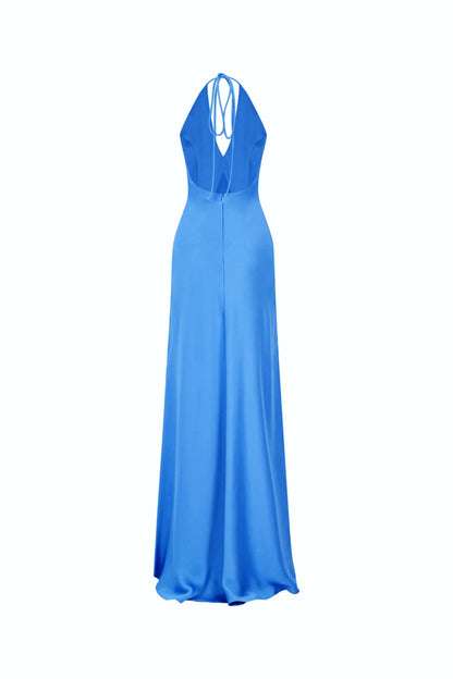 V-Neck Maxi Dress- Blue