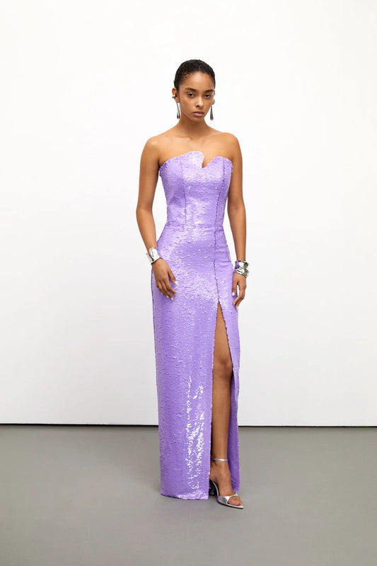 Asymmetric Neckline Sequined Maxi Dress