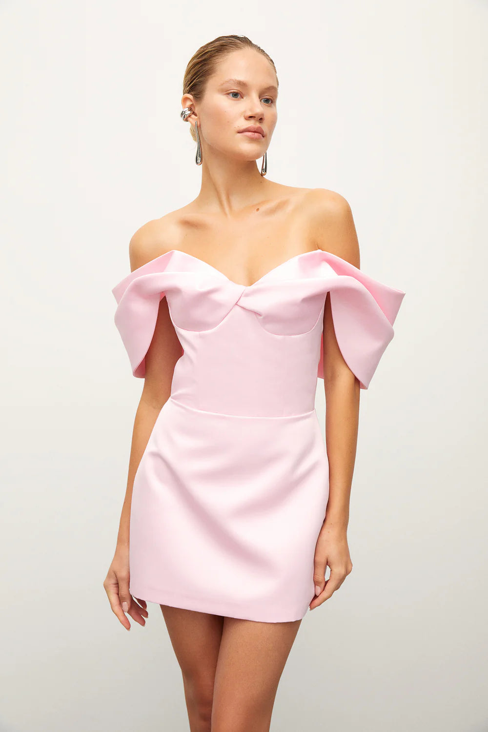 Off-The-Shoulder Mini Satin Black Dress