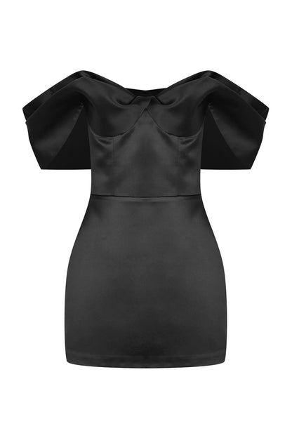 Off-The-Shoulder Mini Satin Black Dress