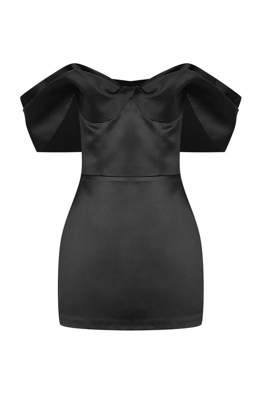 Off-The-Shoulder Mini Satin Black Dress